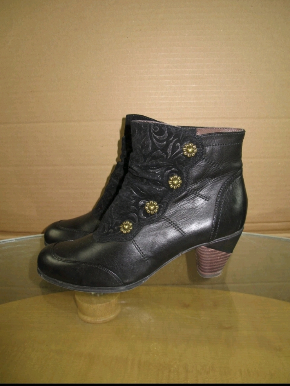 L'Artiste Victorian Ankle Boots Booties Black Leather Women's Size 8 - Picture 4 of 10